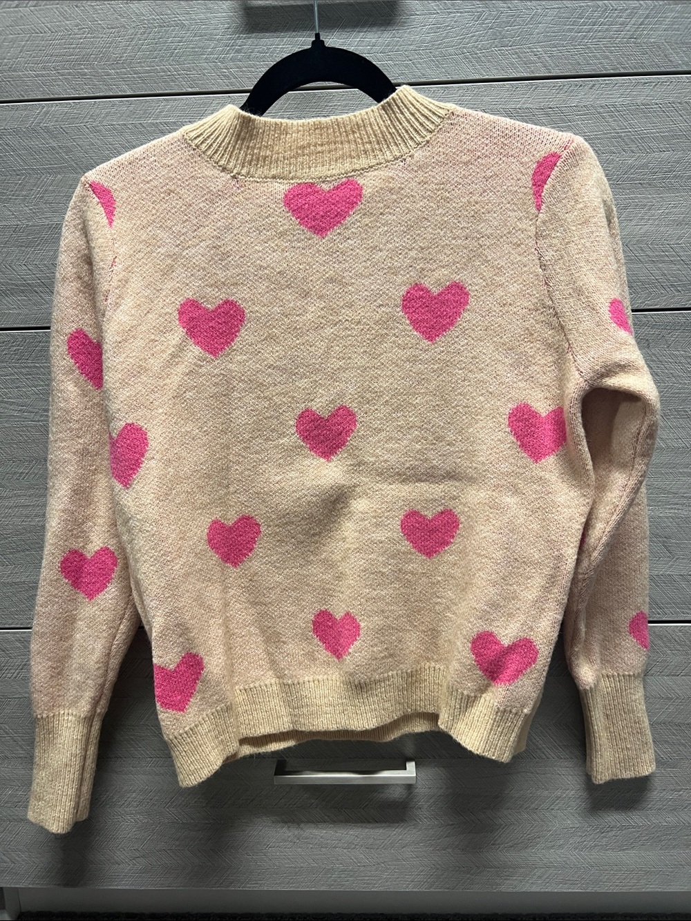 SHEIN Cream Sweater with Pink Heart Pattern